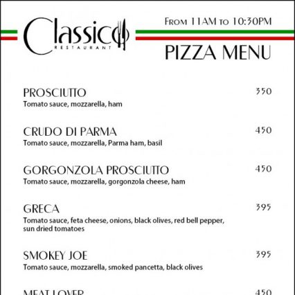 Pizza menu Classico - Billabong