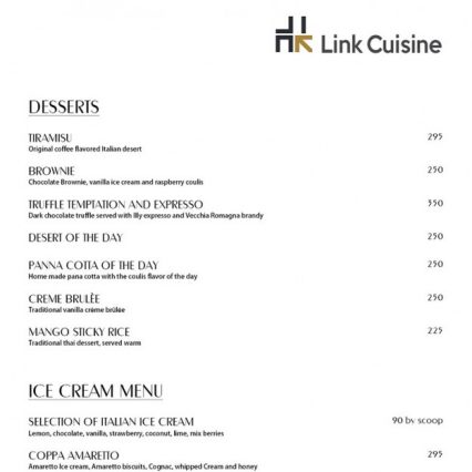 Dessert menu - Link Cuisine