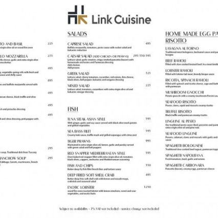 Food menu - Link Cuisine